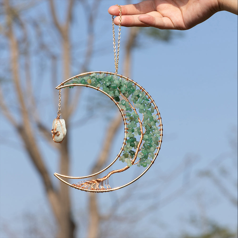 Wall Moon Art Crystal Tree of Life Hanging Ornament Home Decoration