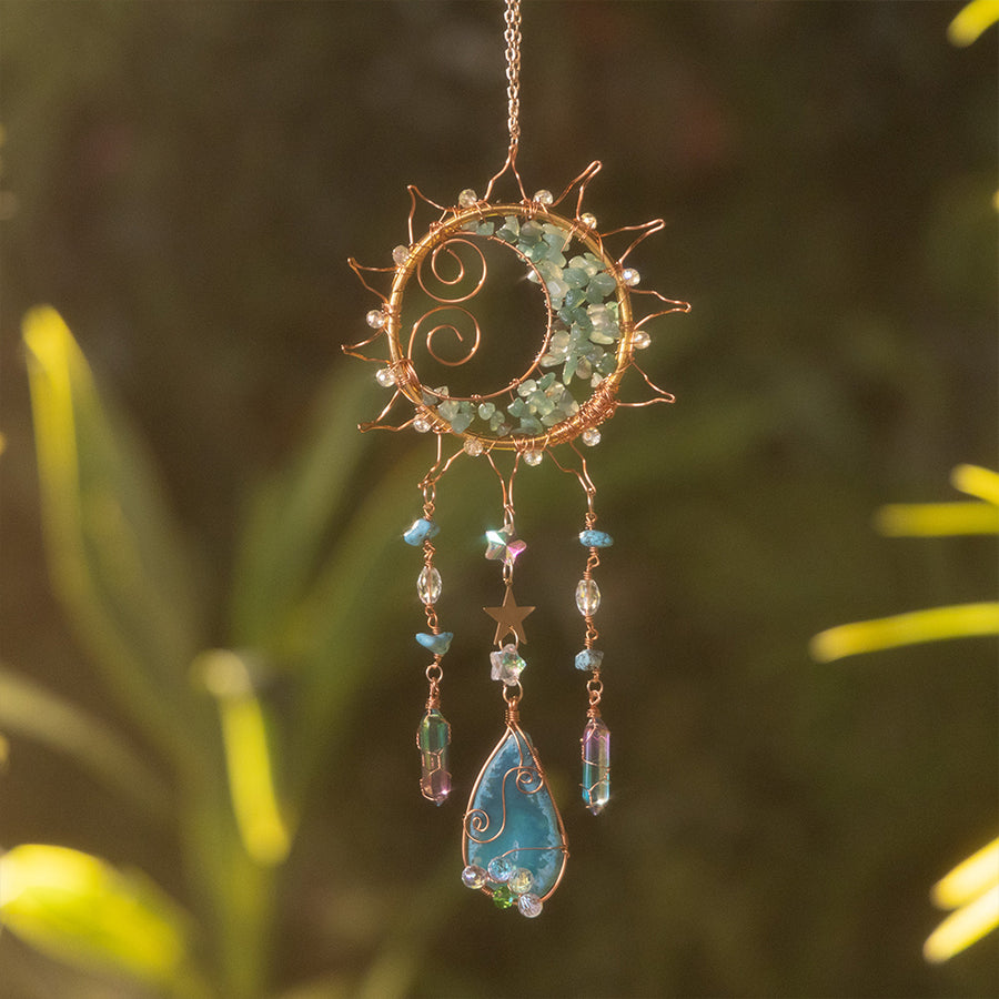 Handmade Crystal Gems Smiling Sun Hanging Ornament Decor