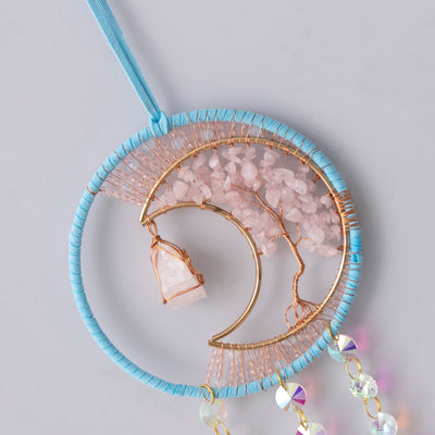 Crystal Gems Pink Quartz Moon Suncatcher Ceiling Decoration