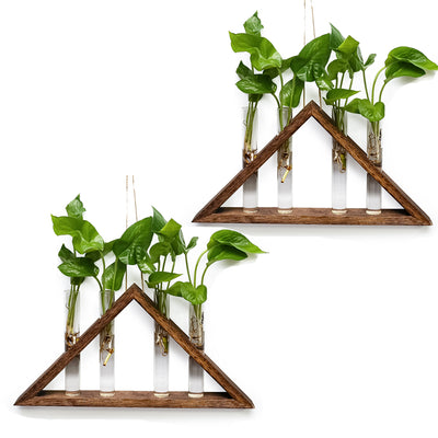2 Pack Wall Glass Hanging Planters with Wooden Stands