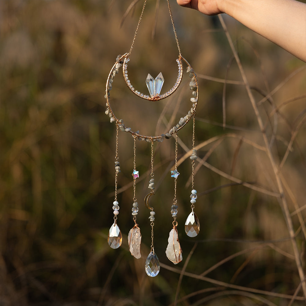 Crystal Tassels Moon Suncatcher Rainbow Maker Pendant Decor