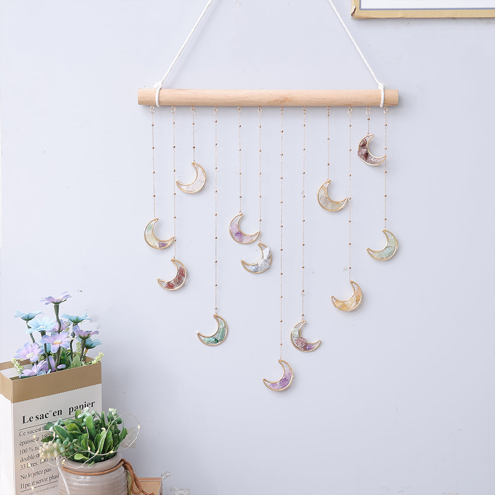 Crystal Gems Moon Wall Decor Crystal 7 Chakra Gemstone Wall Decor