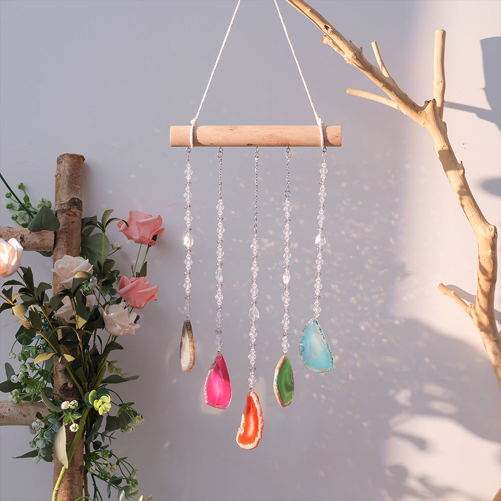 Agate Slices Wall Hanging Ornament Crystal Chakra Hanging for Home