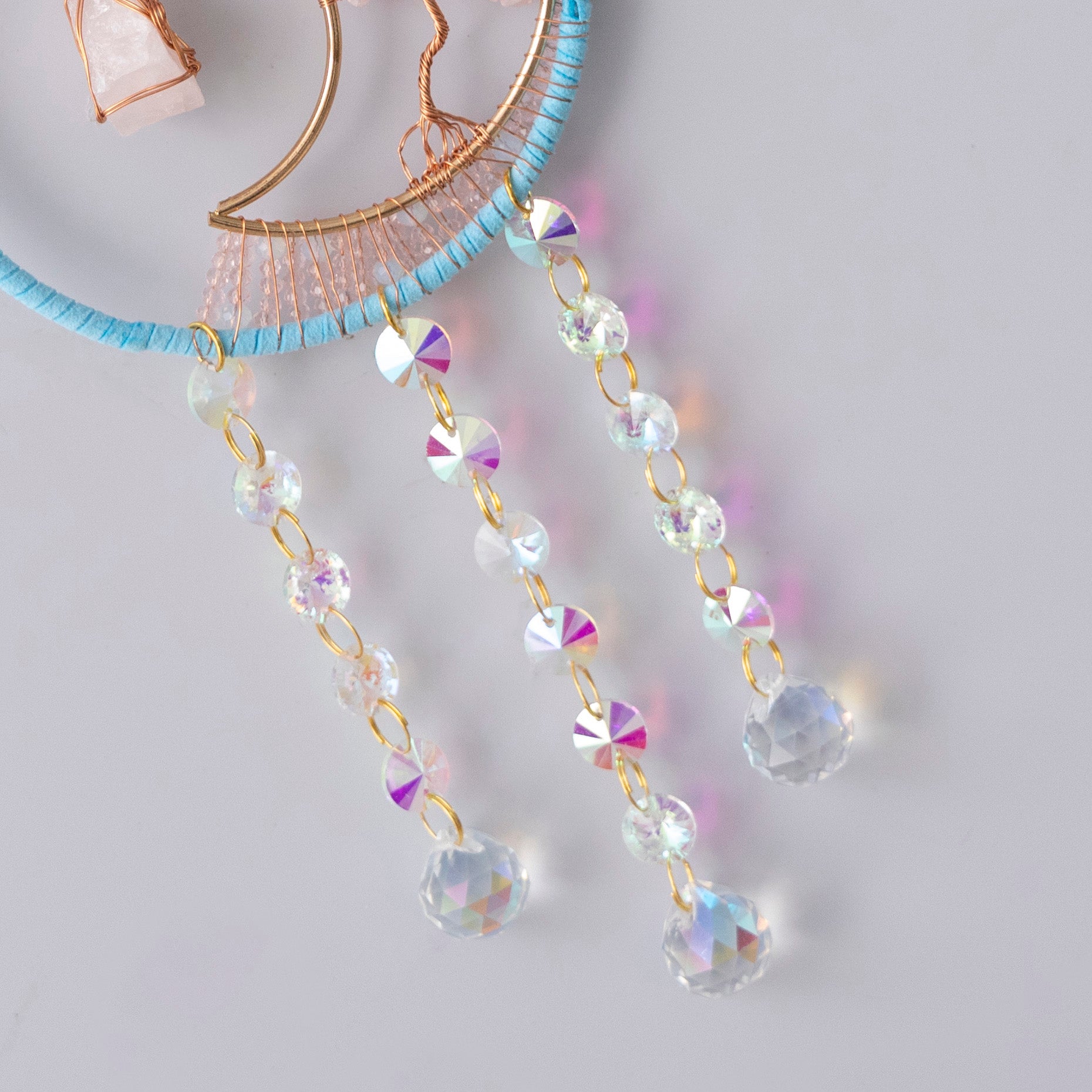 Crystal Gems Pink Quartz Moon Suncatcher Ceiling Decoration