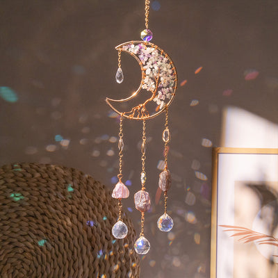 Handmade Gold Plated Suncatcher Fluorite Stone Moon Suncatcher