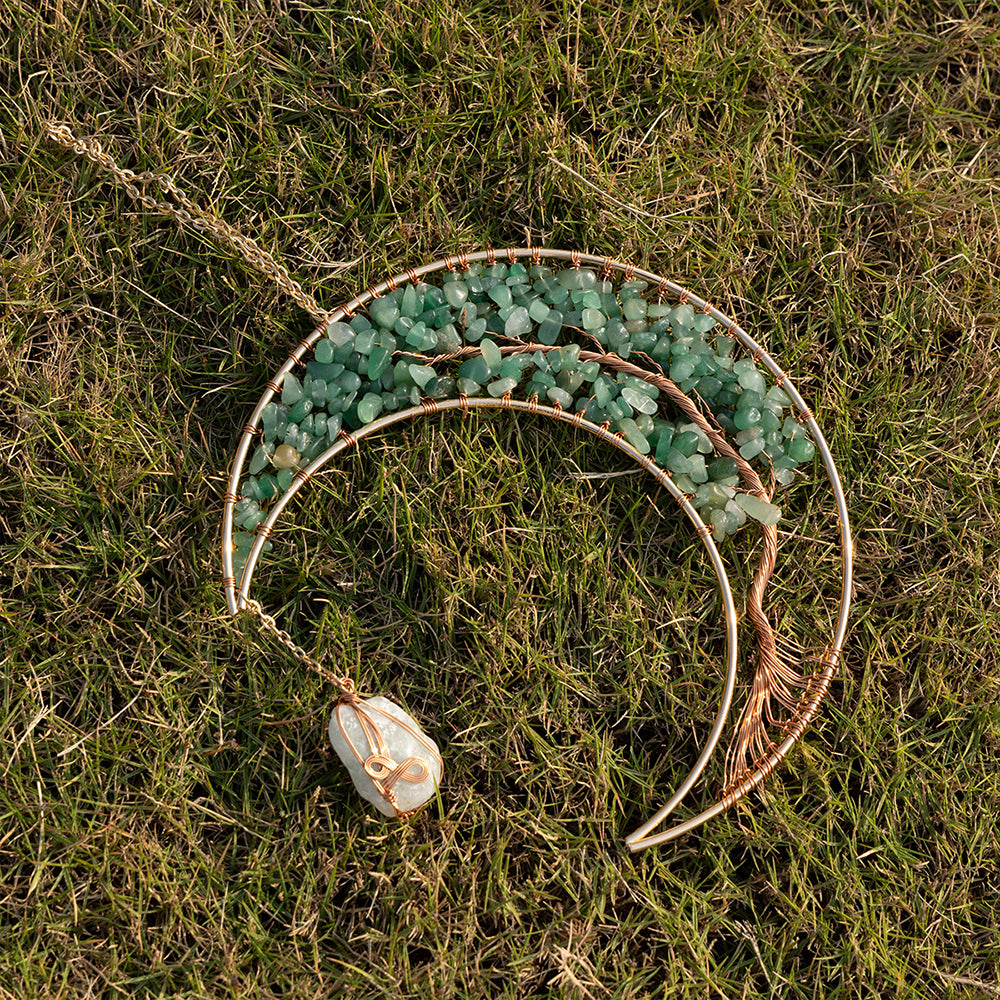 Wall Moon Art Crystal Tree of Life Hanging Ornament Home Decoration