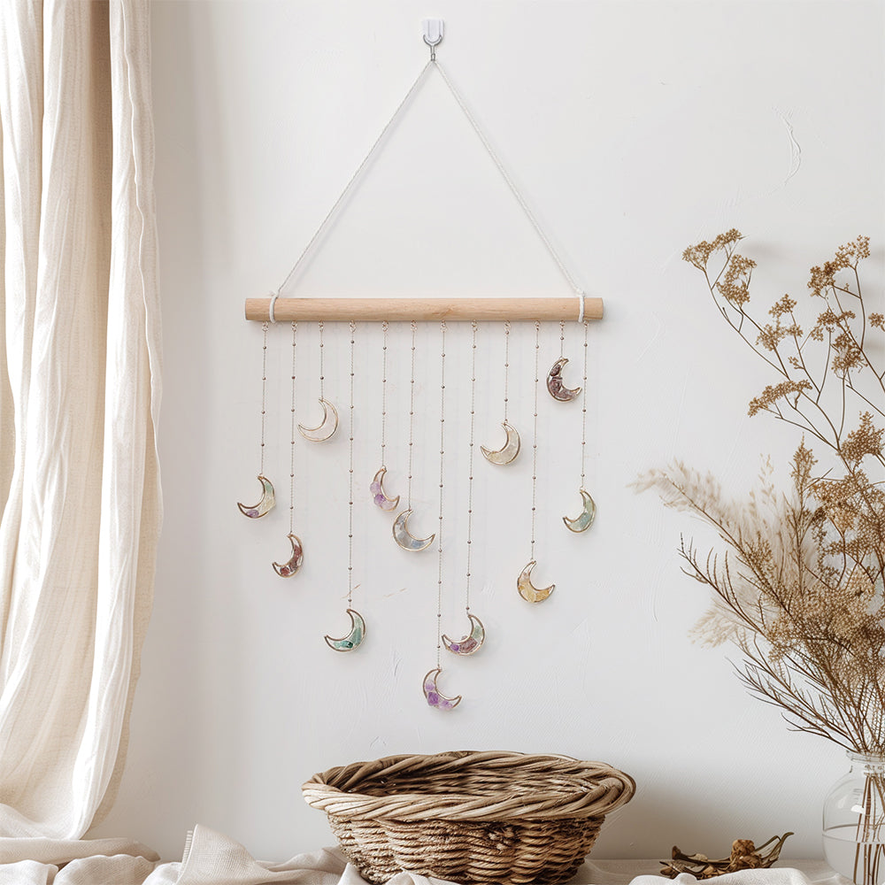 Crystal Gems Moon Wall Decor Crystal 7 Chakra Gemstone Wall Decor