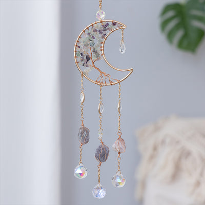 Handmade Gold Plated Suncatcher Fluorite Stone Moon Suncatcher