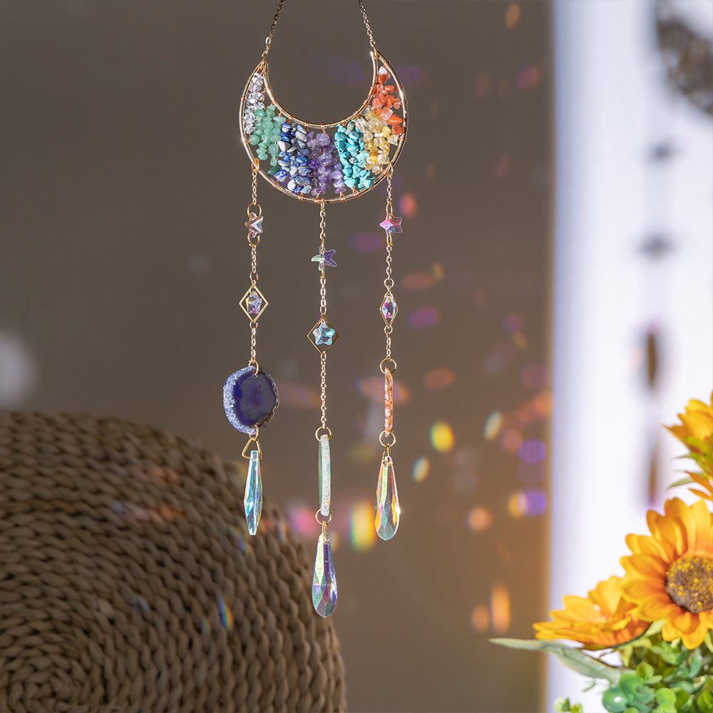 Colorful Moon Suncatcher Rainbow Maker Gold Plated Suncatcher