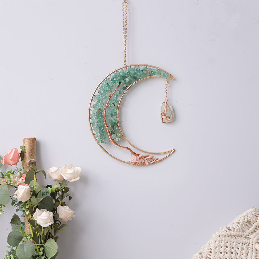 Wall Moon Art Crystal Tree of Life Hanging Ornament Home Decoration