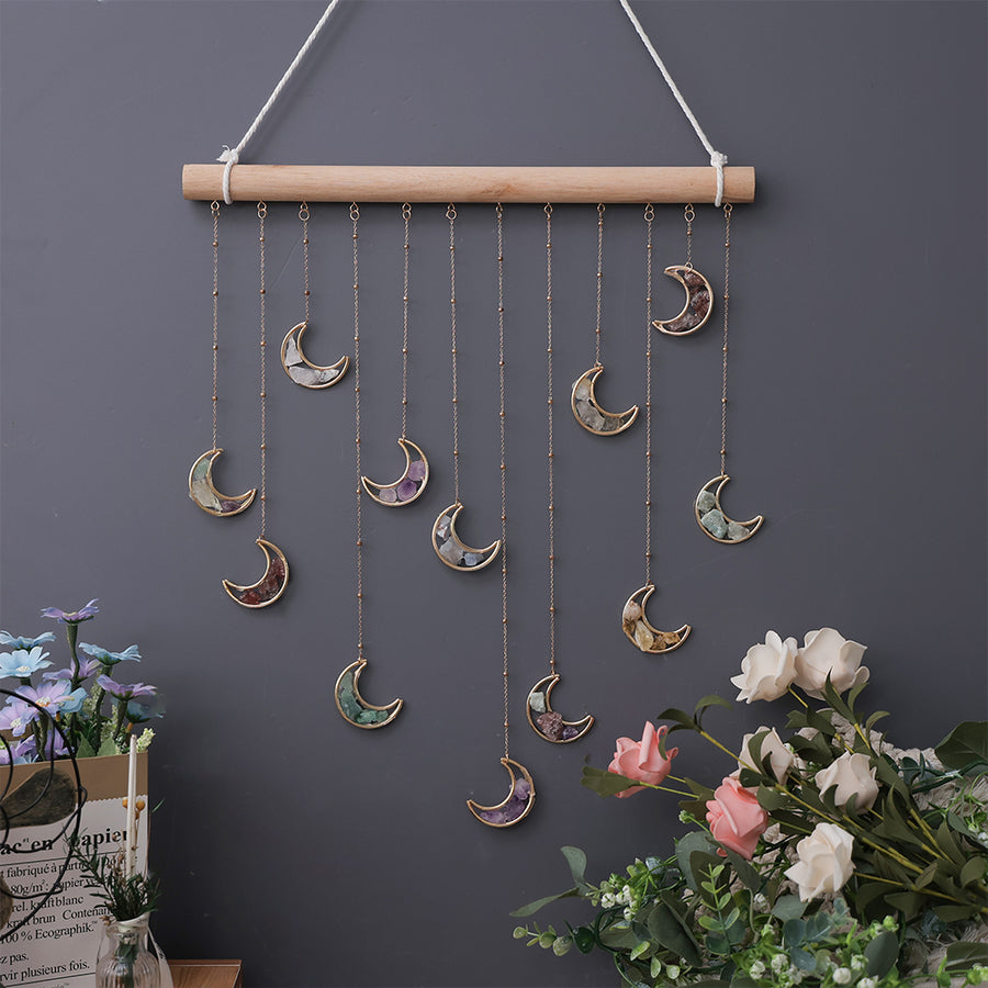 Crystal Gems Moon Wall Decor Crystal 7 Chakra Gemstone Wall Decor