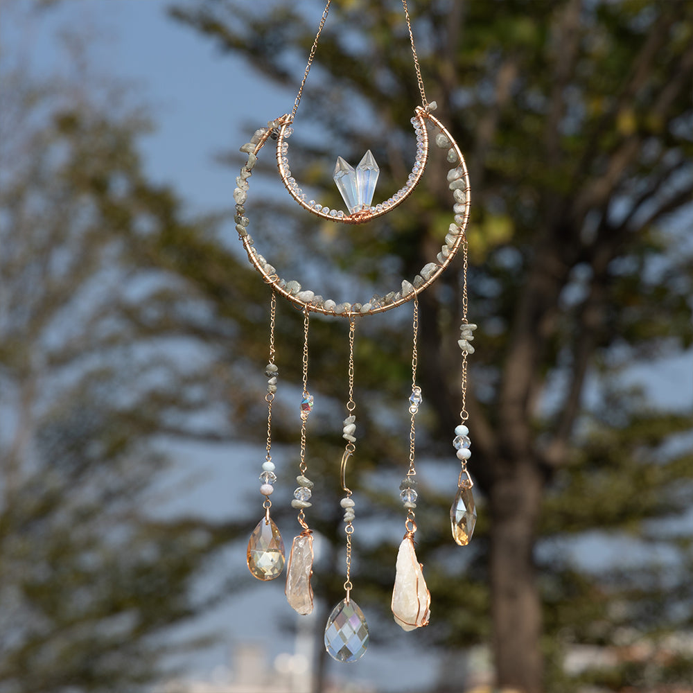 Crystal Tassels Moon Suncatcher Rainbow Maker Pendant Decor