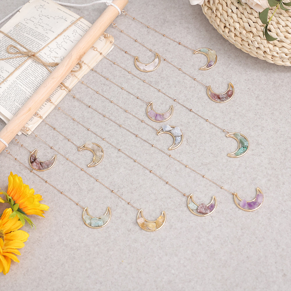 Crystal Gems Moon Wall Decor Crystal 7 Chakra Gemstone Wall Decor