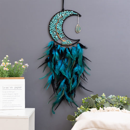 Turquoise Tree of Life Moon Dreamcatcher Feather Wall Decor Craft Gift