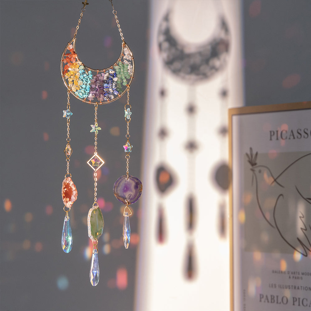 Colorful Moon Suncatcher Rainbow Maker Gold Plated Suncatcher