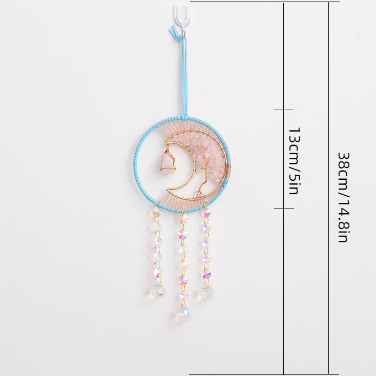 Crystal Gems Pink Quartz Moon Suncatcher Ceiling Decoration