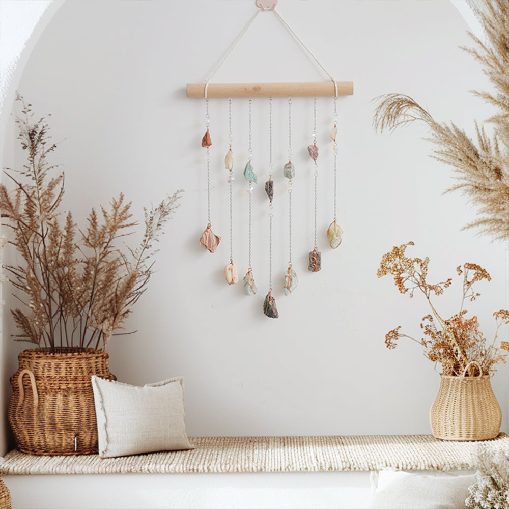 Crystal Stones 2 Layers Wall Hanging Chakra Gemstone Wall Decorations