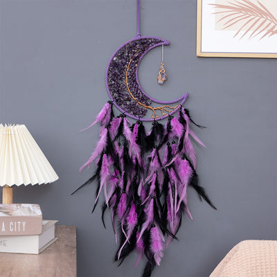 Purple Crystal Tree of Life Moon Dreamcatcher Home Ornaments Craft