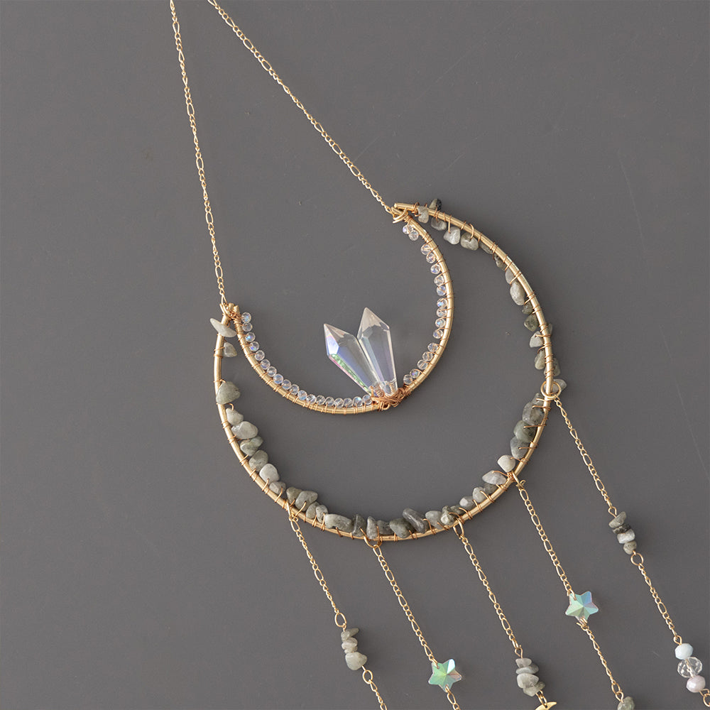 Crystal Tassels Moon Suncatcher Rainbow Maker Pendant Decor