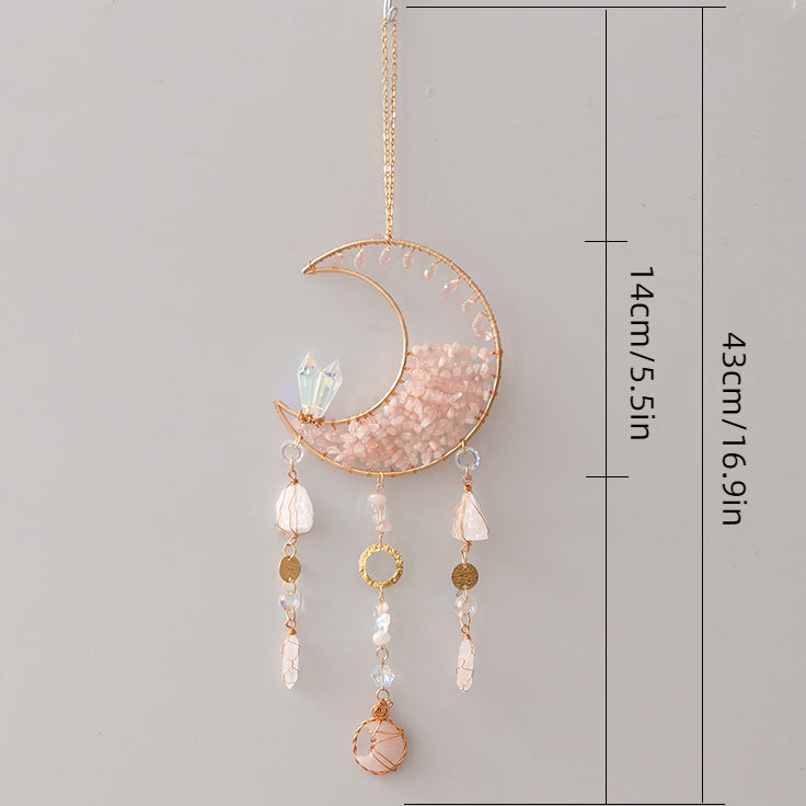 Hanging Decoration Ornament Crystal Pink Quartz Moon Suncatcher