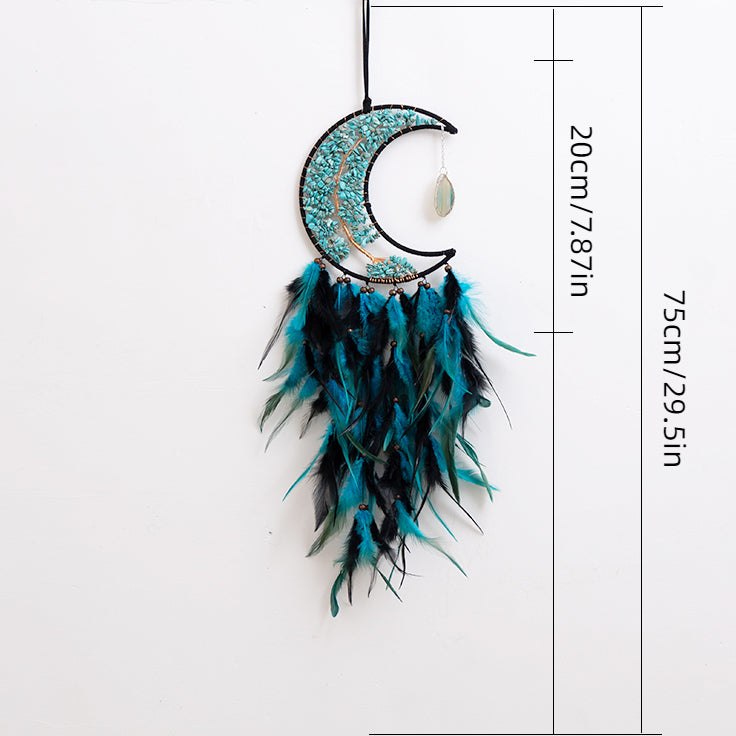 Turquoise Tree of Life Moon Dreamcatcher Feather Wall Decor Craft Gift