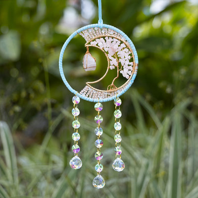 Crystal Gems Pink Quartz Moon Suncatcher Ceiling Decoration