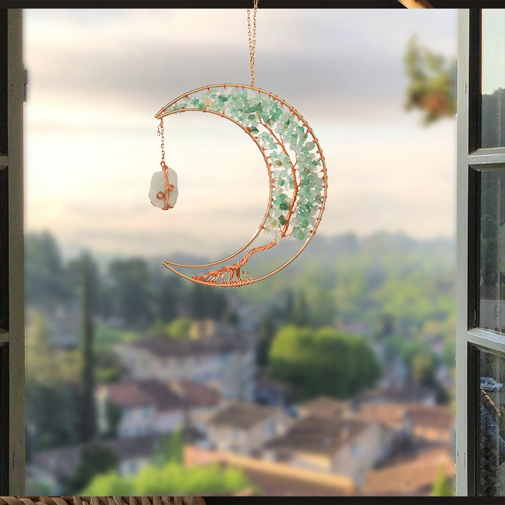 Wall Moon Art Crystal Tree of Life Hanging Ornament Home Decoration