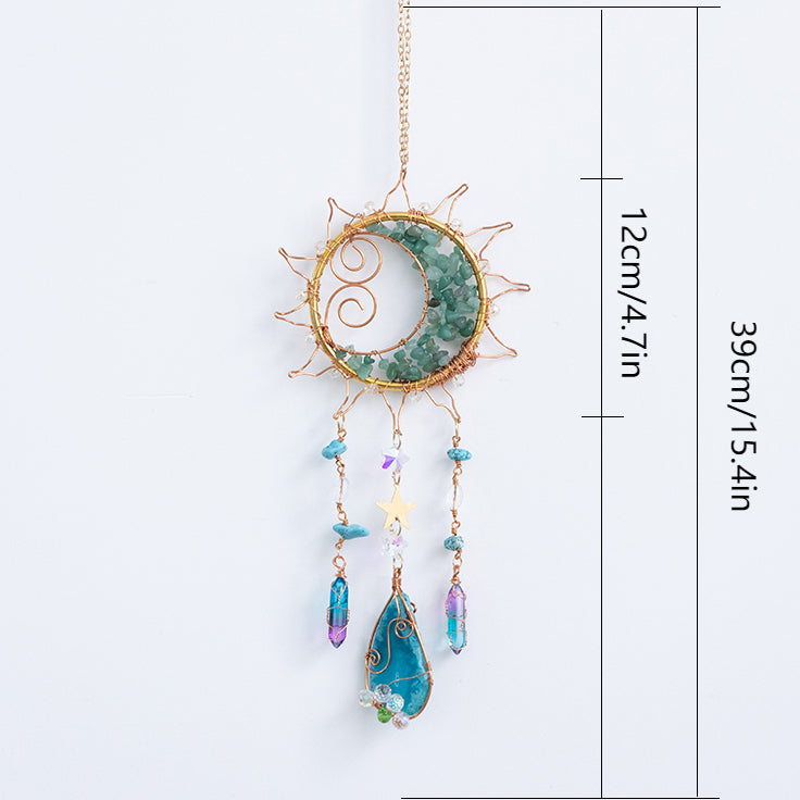 Handmade Crystal Gems Smiling Sun Hanging Ornament Decor