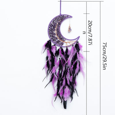 Purple Crystal Tree of Life Moon Dreamcatcher Home Ornaments Craft