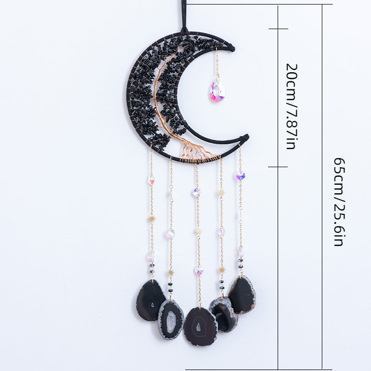 Crystal Obsidian Gem Moon Hanging Ornament Wall Decor Hanging