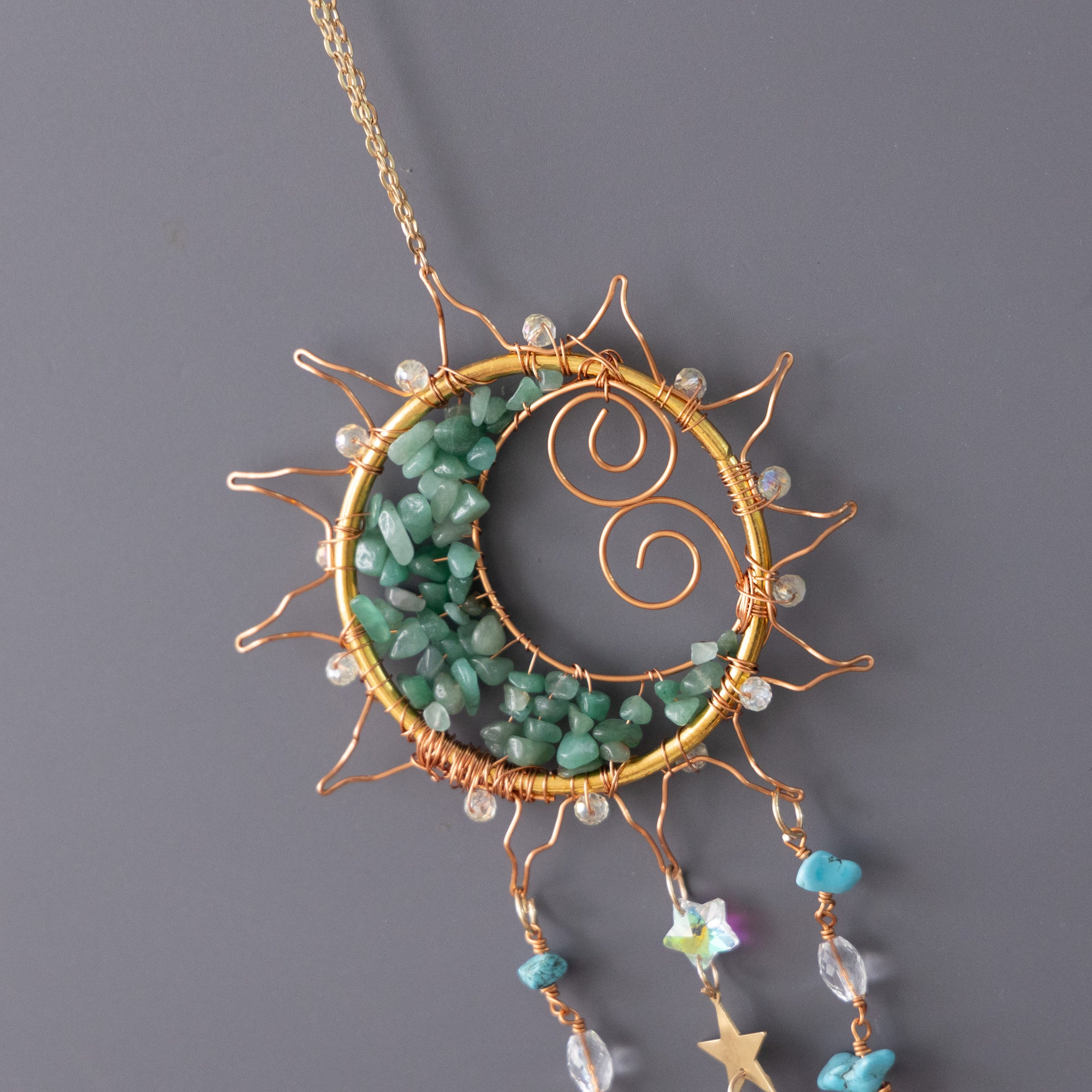 Handmade Crystal Gems Smiling Sun Hanging Ornament Decor