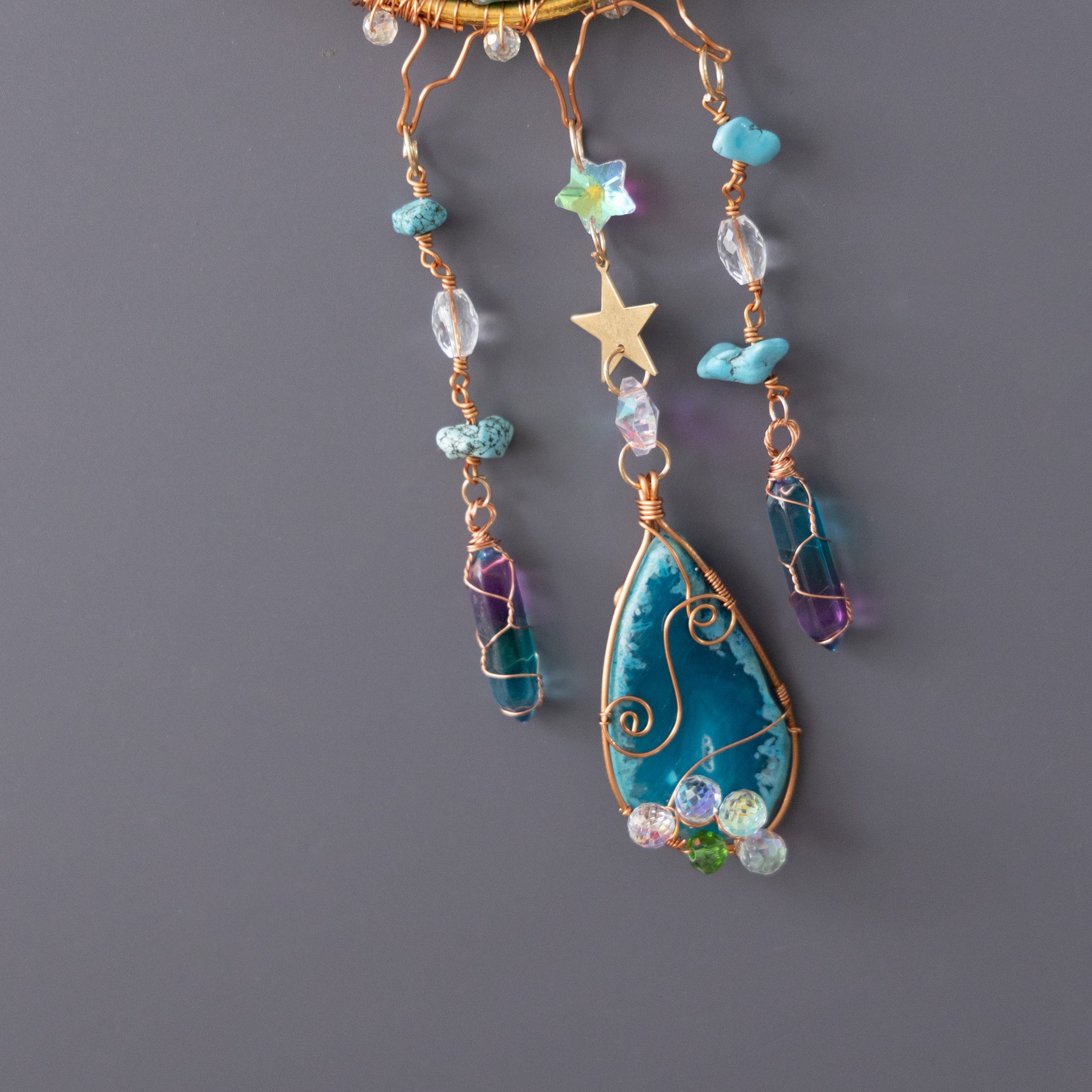 Handmade Crystal Gems Smiling Sun Hanging Ornament Decor