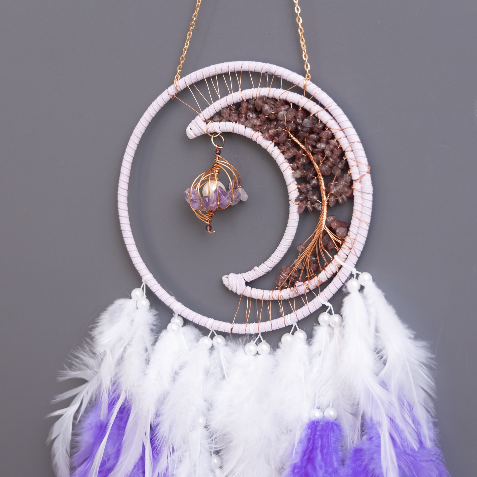 Purple Dreamcatcher Home Decor with Tassel Feather Ornament Craft