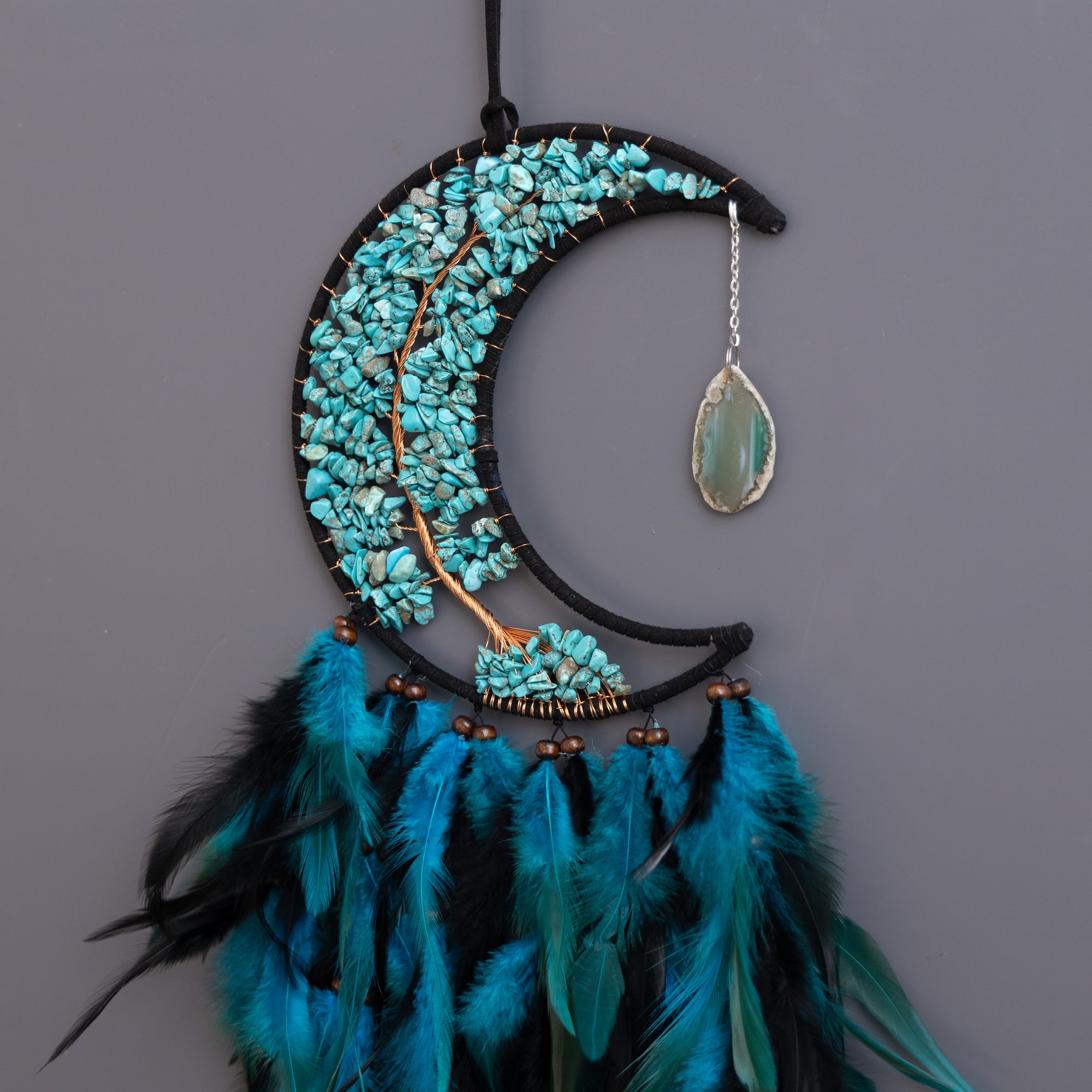 Turquoise Tree of Life Moon Dreamcatcher Feather Wall Decor Craft Gift