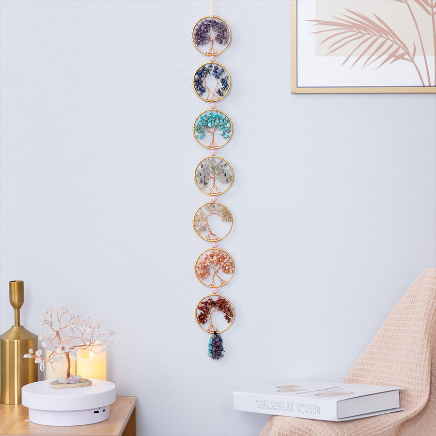 7 Crystal Gemstone Tree of Life Chakra Hanging Ornament Wall Decoration