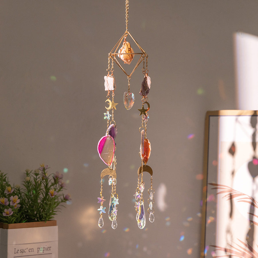 Hanging Prism Crystal Stones and Agate Slices Suncatcher Decor