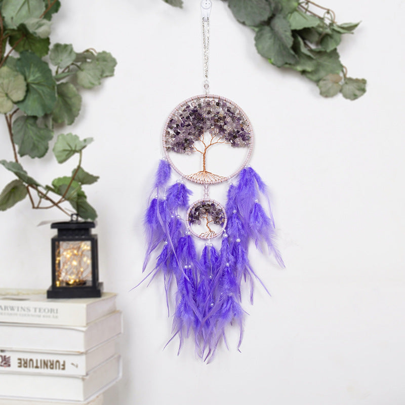 Amethyst Beads Tree of Life Feather Dreamcatcher Purple Feather Decor