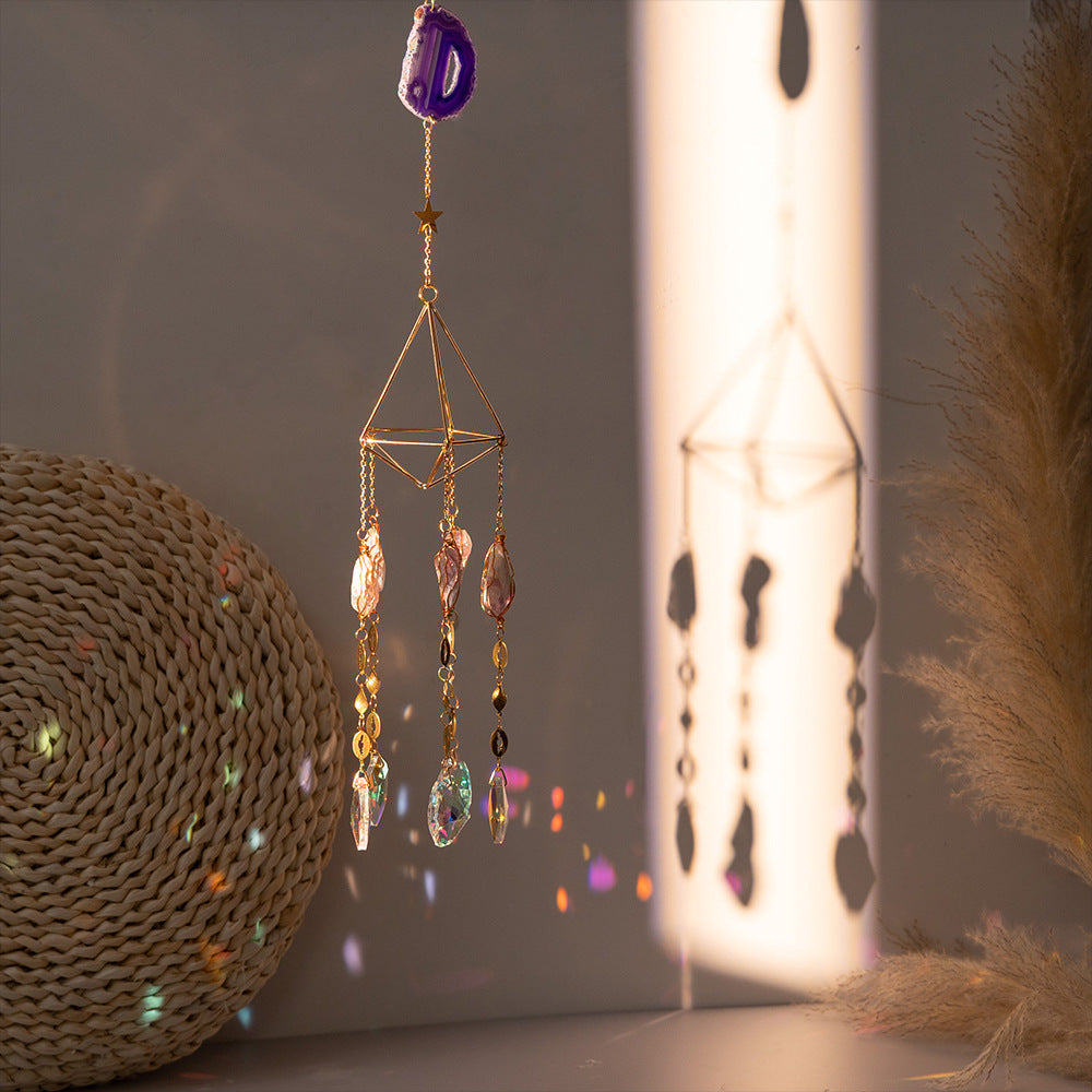 Purple Agate Slice Suncatcher Hanging Prism Crystal Wind Chimes