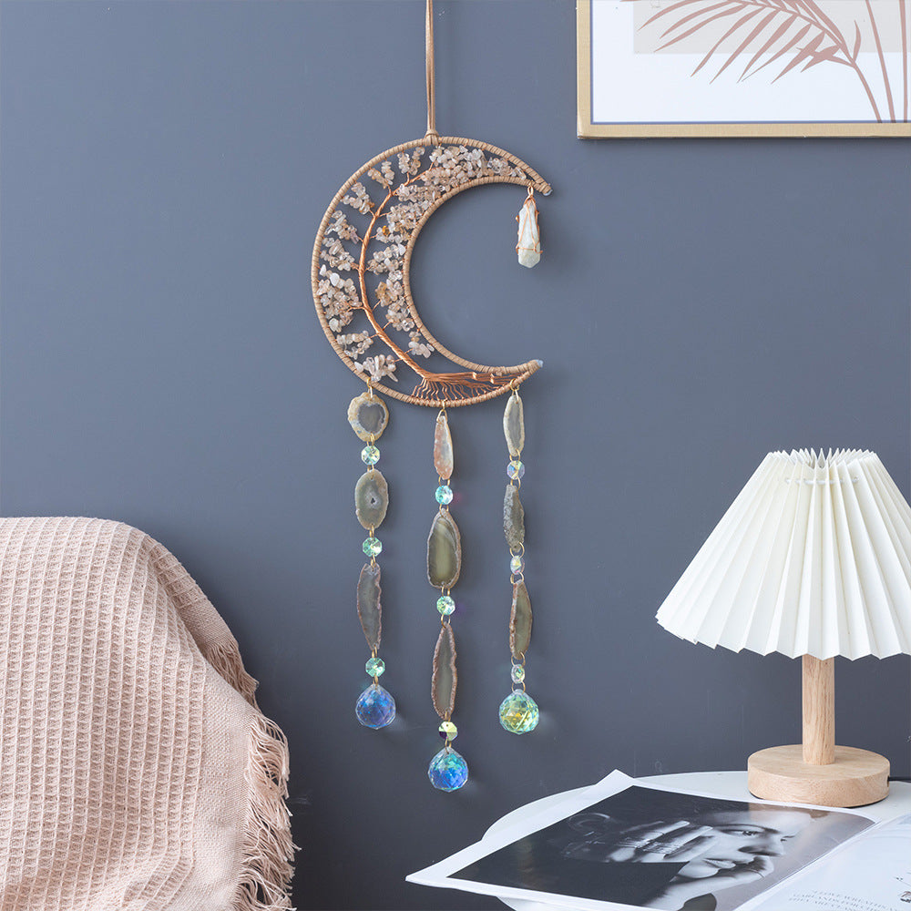 Crystal Gems and Agate Hanging Ornament Gemstone Moon Suncatcher