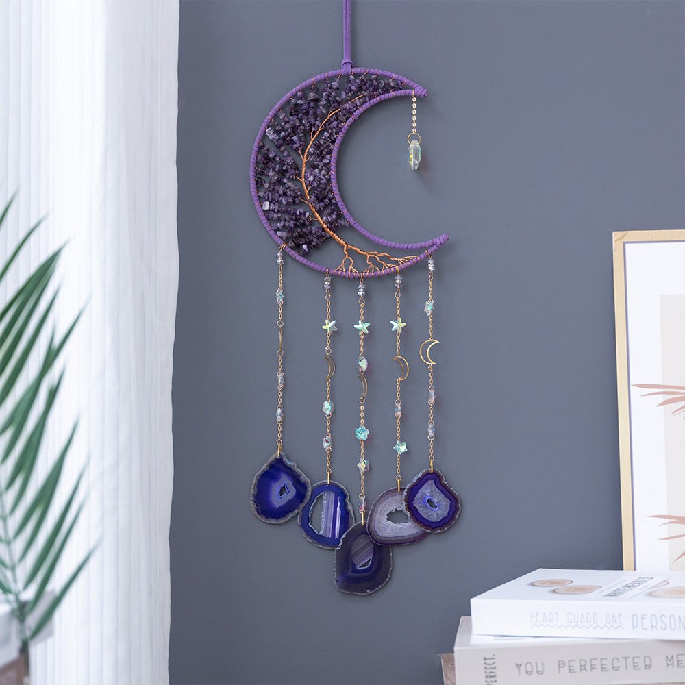 Purple Crystal Gems Moon Hanging Ornament Wall Home Decorations
