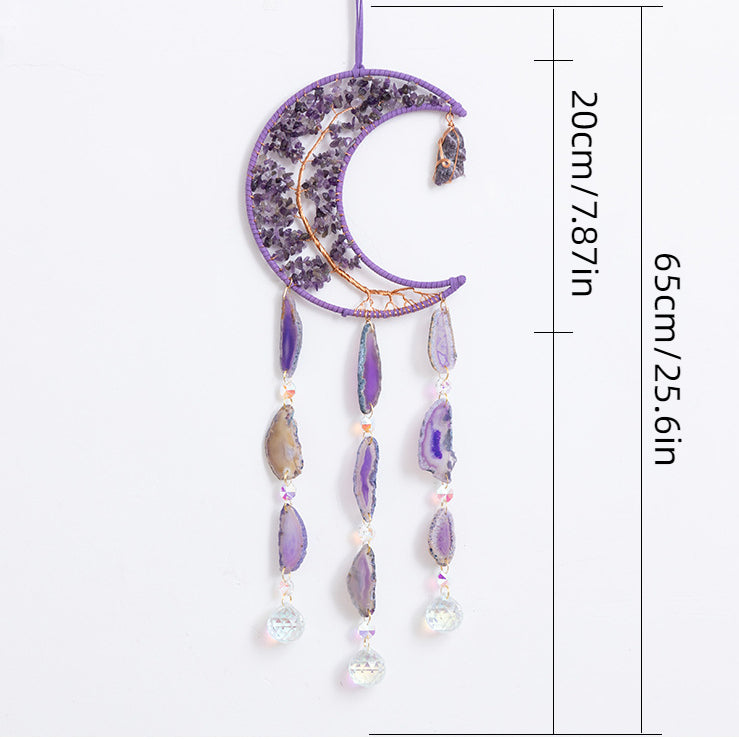 Purple Crystal and Agate Slices Hanging Ornament Window Suncatcher