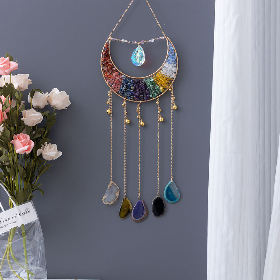 Colorful Crystal Gemstone Hanging Ornament with Agate Slices Ornament