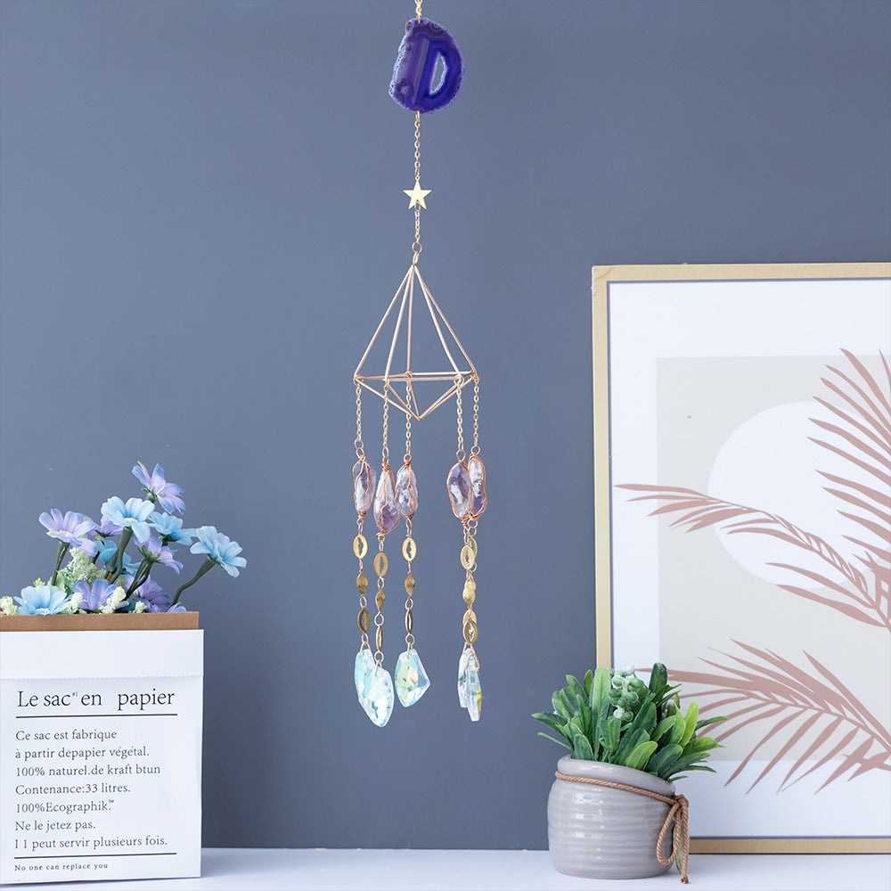 Purple Agate Slice Suncatcher Hanging Prism Crystal Wind Chimes
