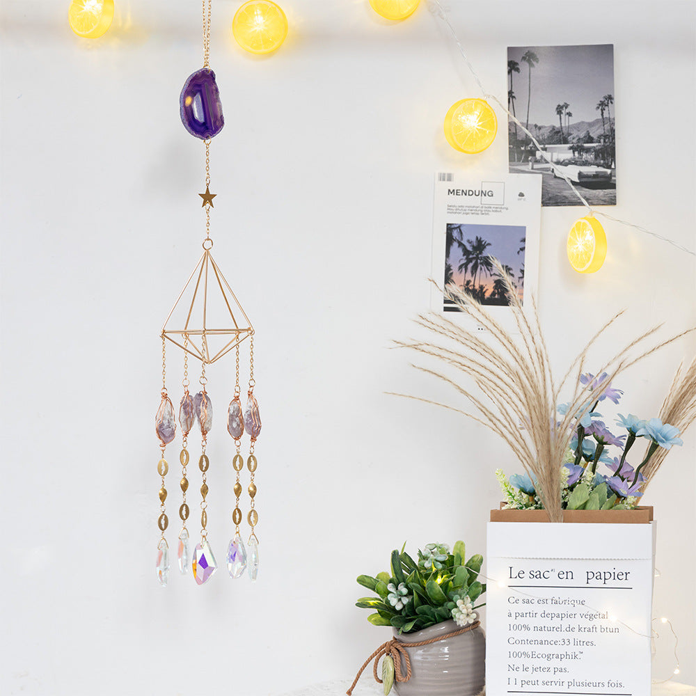Purple Agate Slice Suncatcher Hanging Prism Crystal Wind Chimes