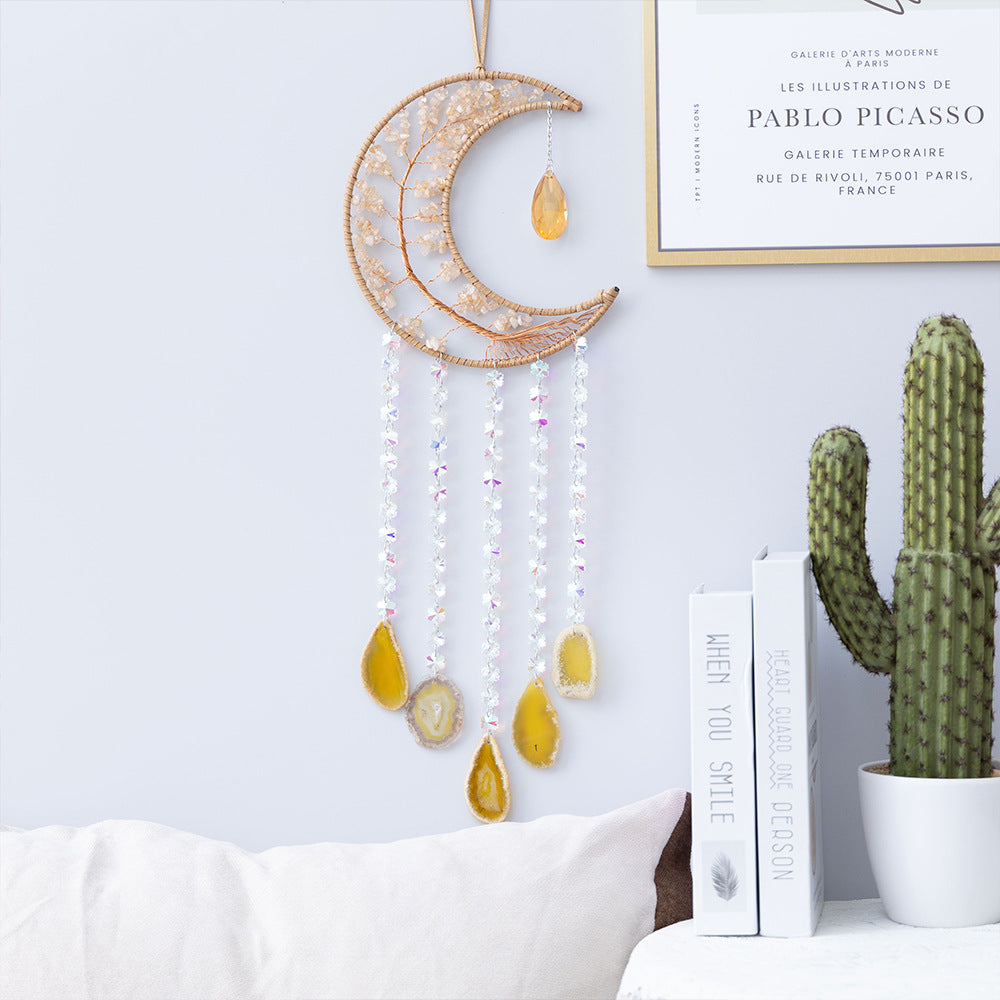 Moon Suncatchers with Life Tree Wall Decor Natural Agate Ornament