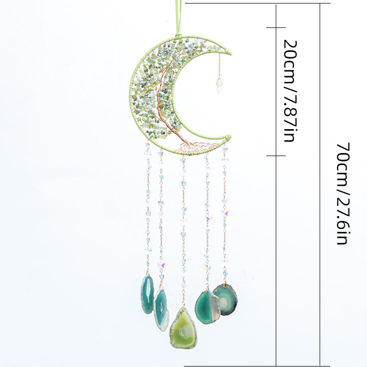 Crystal Gemstone and Agate Slices Moon Ornament Wall Decor Hanging