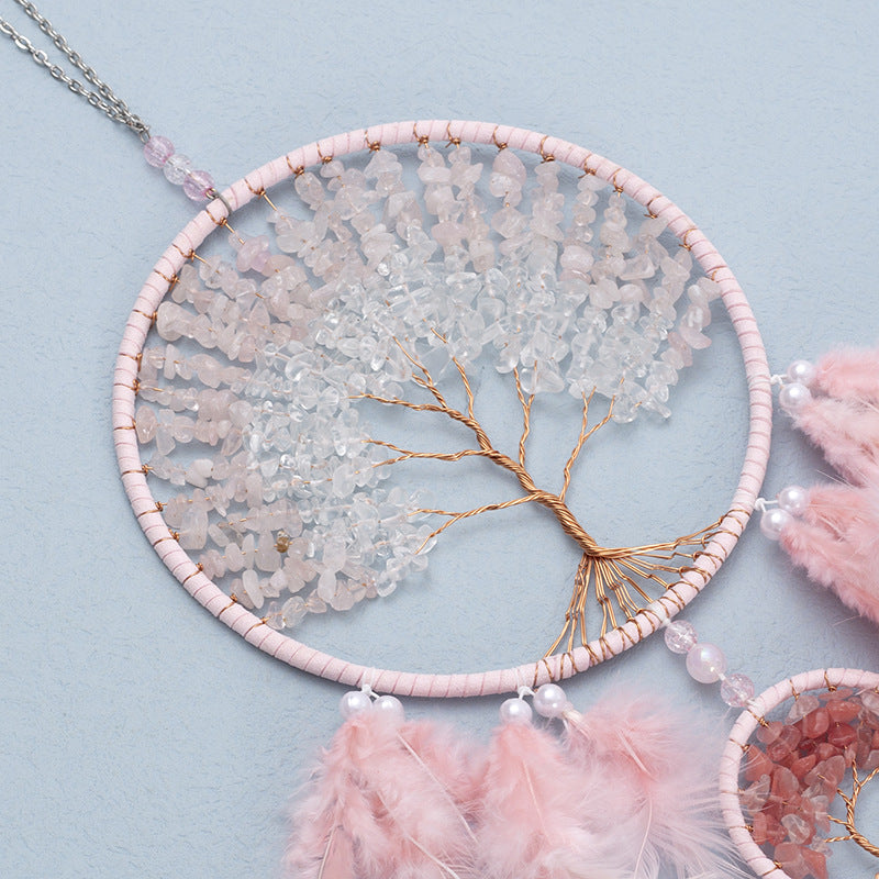 Crystal Pink Quartz Life of Tree Dreamcatcher Room Nursery Decor