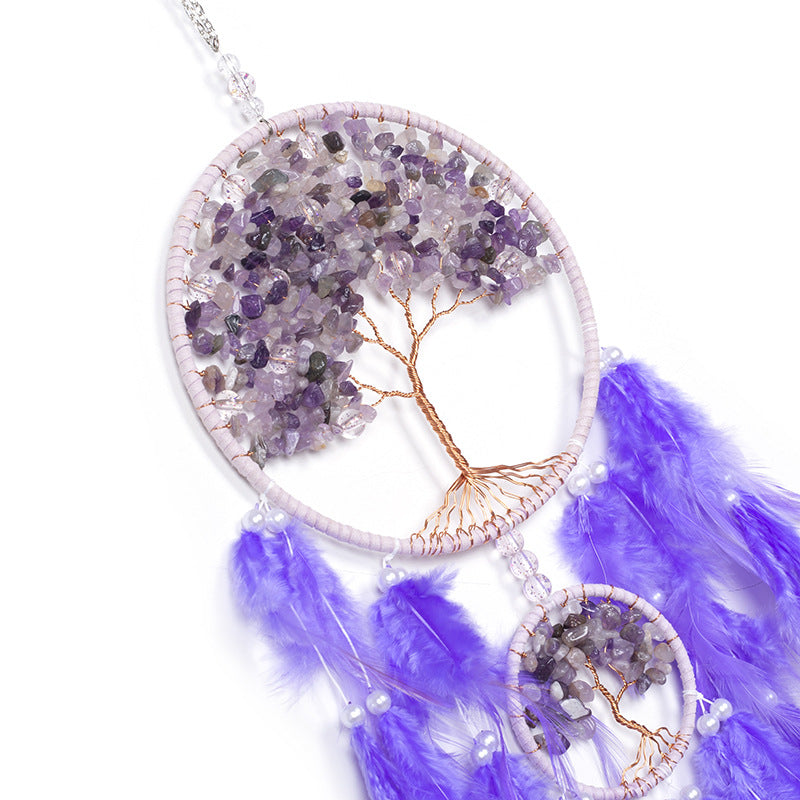 Amethyst Beads Tree of Life Feather Dreamcatcher Purple Feather Decor