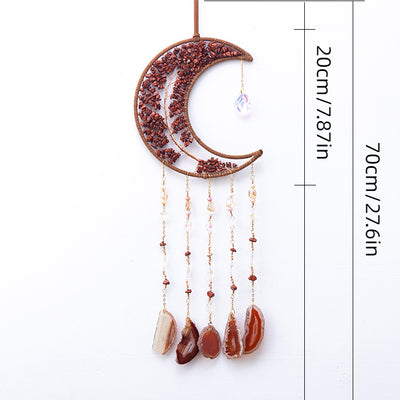 Natural Agate Life Tree Ornament Suncatcher With Crystal and Beads