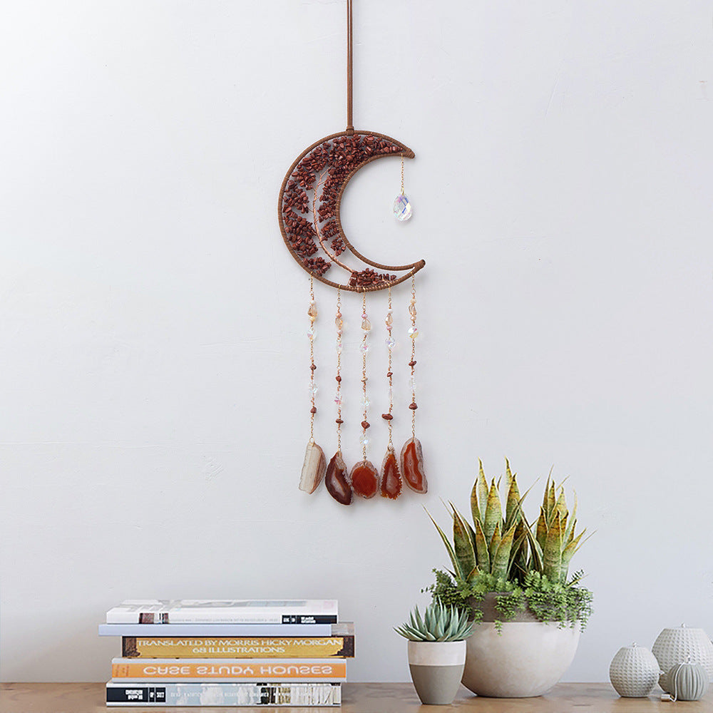 Natural Agate Life Tree Ornament Suncatcher With Crystal and Beads